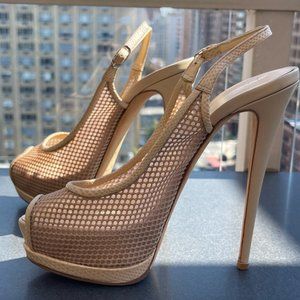 Giuseppe zanotti peep toe nude mesh platform sandals 39.5 / 9.5